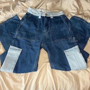 Stylish Two-Tone Denim Cargo Jeans